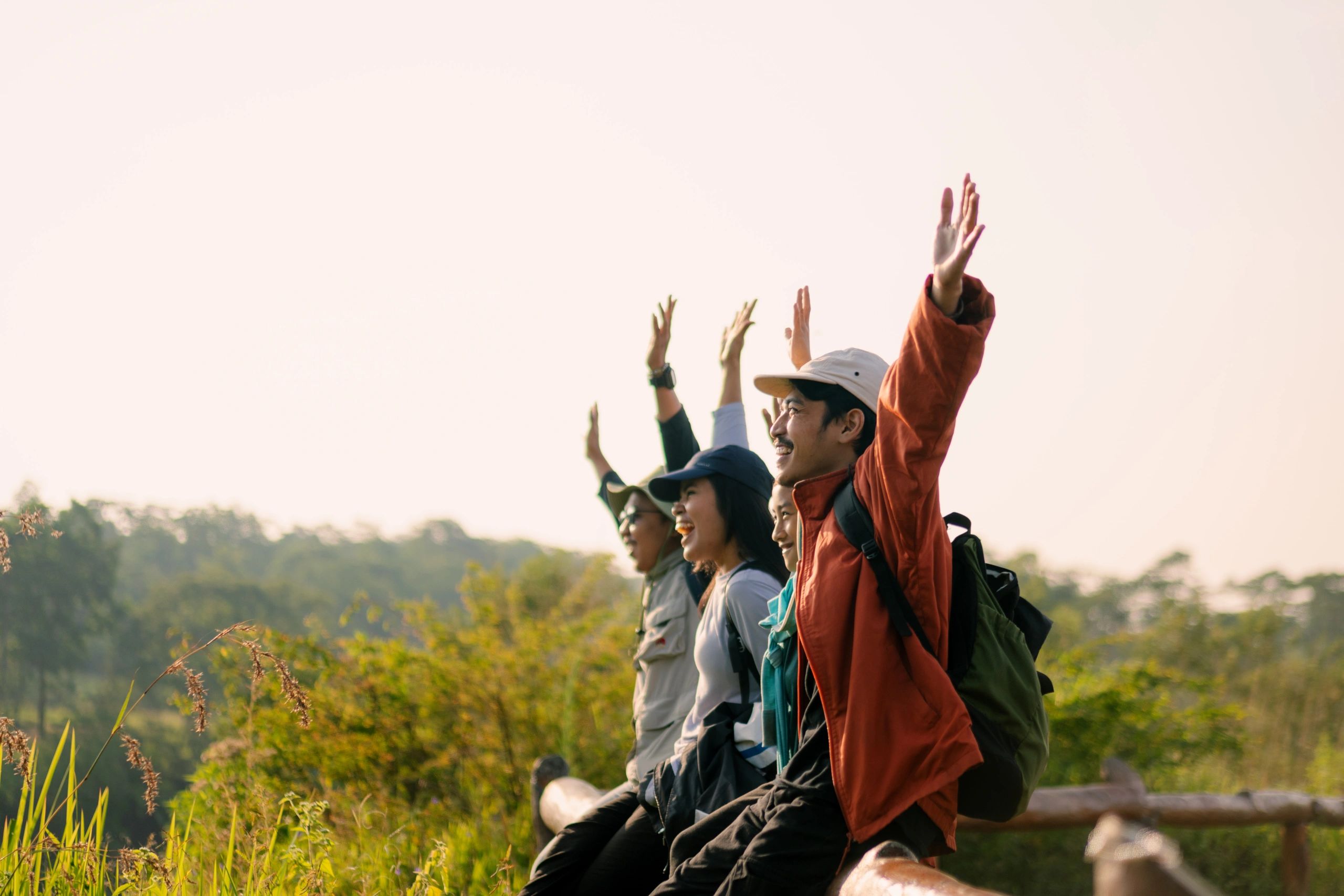 Adventure travel group hiking
