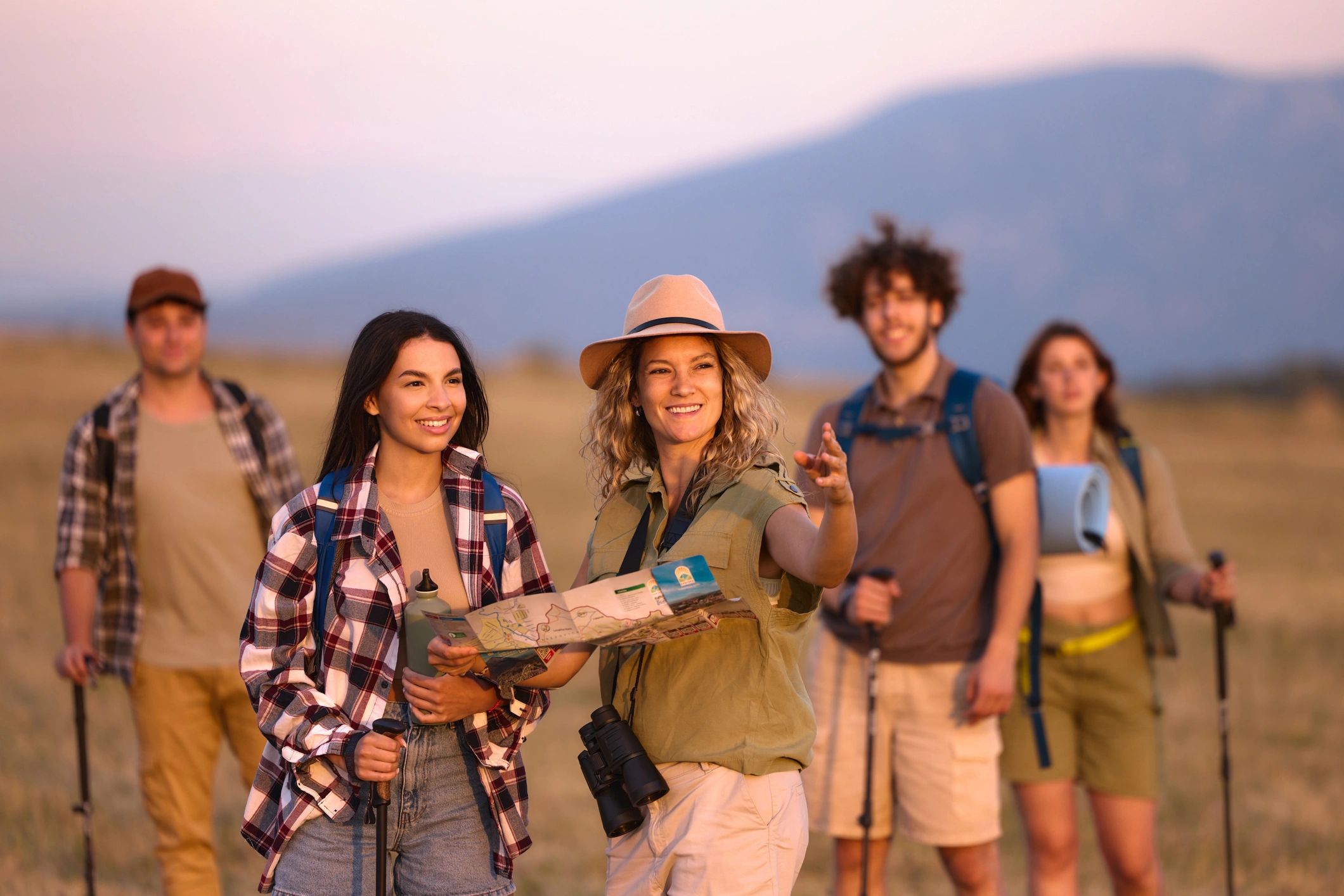 travelers exploring destinations, happy tourists, group adventure, family vacation